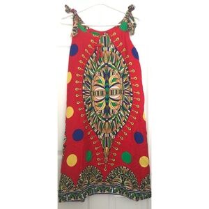 NWOT Polka Dot Dress XL Bohemian Straps Tie Up Ribbon Pocket Round Collar